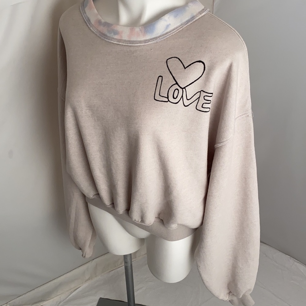 Free People Feel The Love gray multicolor tie dye collar boho pullover - Picture 3 of 10